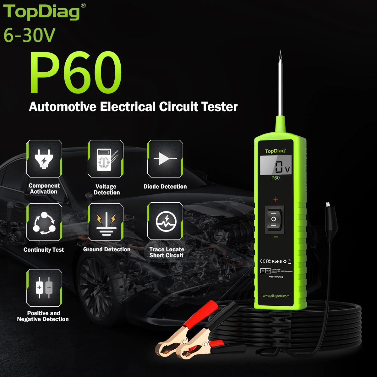 

Topdiag P60 Автомобильный тестер электрической системы Тестер автомобильного блока питания 12 В 24 В Тестер батареи Автоматический диагностический инструмент