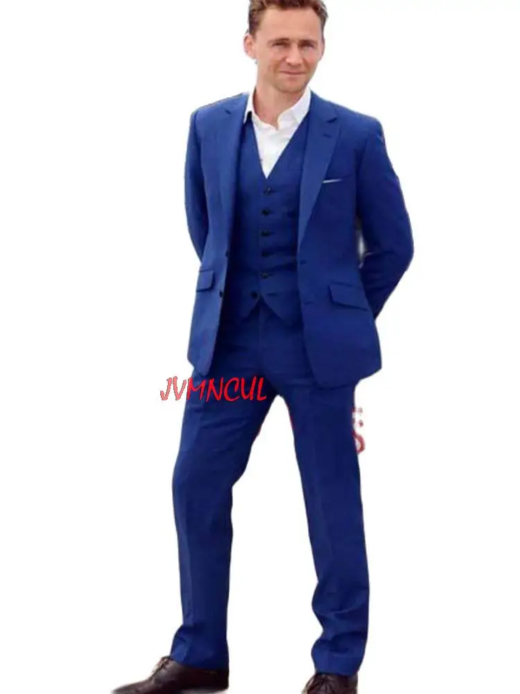 

New Design Notch Collar Royal Blue Blazer Trousers Men Suits Vintage Italian Style Man‘s Tuxedo For Wedding(Jacket+Pants+Vest)