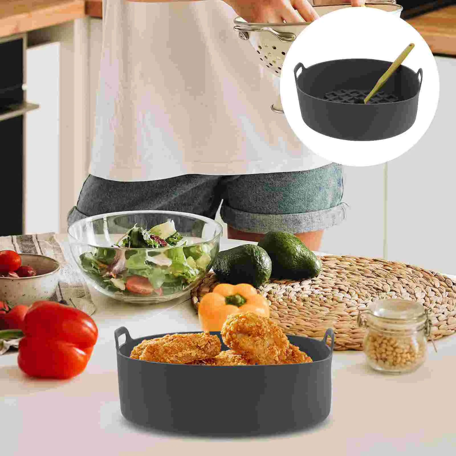 

Useful Air Fryer Pot Silicone Basket Food Heating Cooling Basket Kitchen Gadget