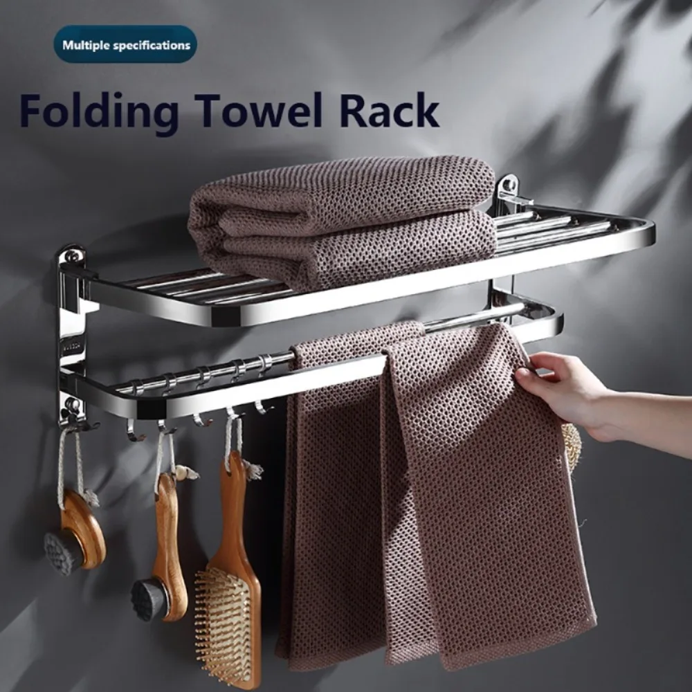 

Складные полки из нержавеющей стали, держатель для полотенец без сверления, многофункциональные двойные полки для душа, туалета, аксессуары для ванной комнаты