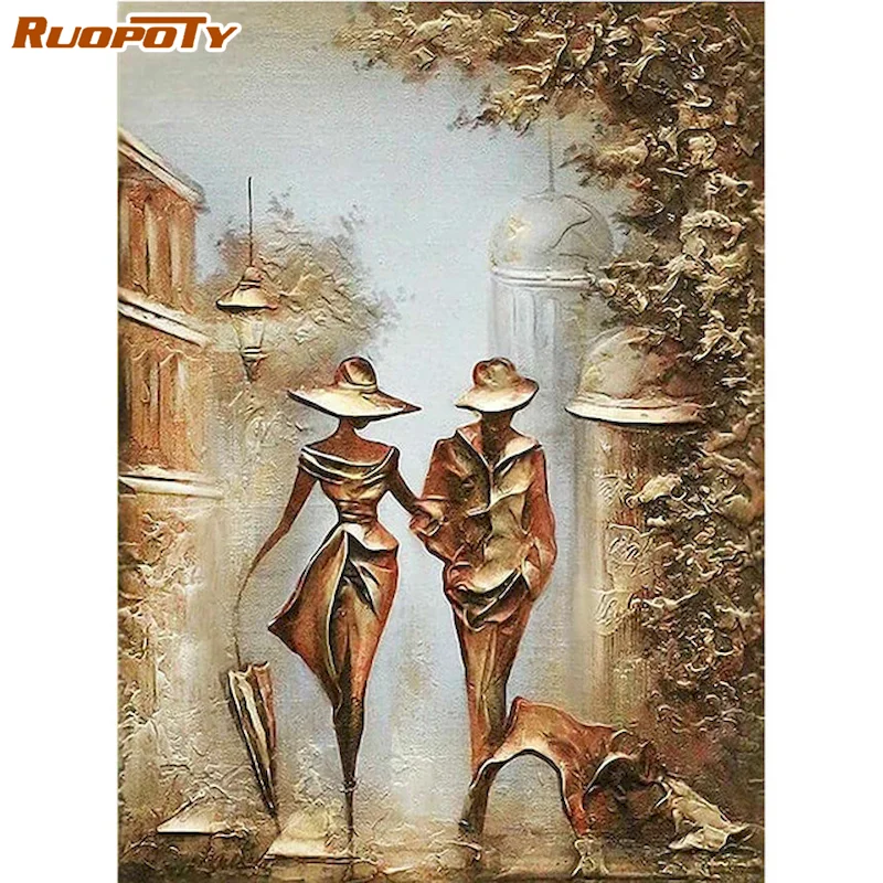 

RUOPOTY Golden Couple Frame Diy Paint By Numbers Abstract Drawing On Canvas Handpainted Painting By Numbers Diy Gift Artwork