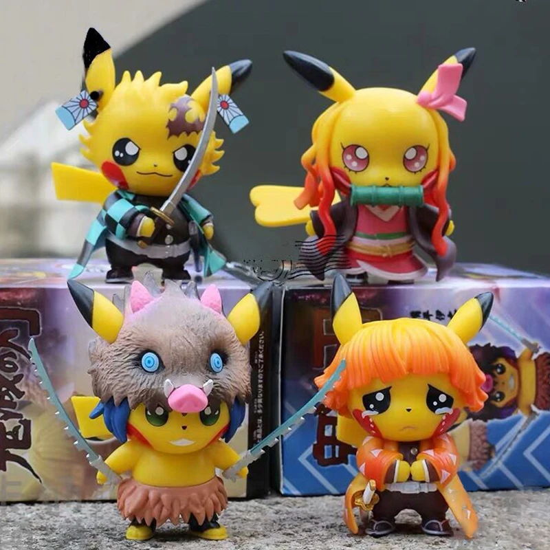 

Pokemon Pikachu Cosplay Demon Slayer Kamado Tanjirou Nezuko Anime Action Figure Kimetsu No Yaiba Model Doll Toys For Kid Gifts