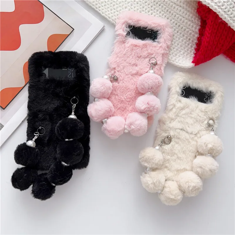

DIY Cute Cartoon Bear Plus Bracelet Fur Phone Case for Samsung Galaxy Z Flip4 Case For Galaxy Z Flip3 Cover Z Flip 4 3 Capa