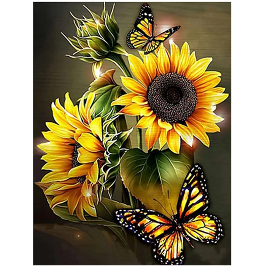 

Sunflowers Butterflies DIY 5D Diamond Painting Full Drill Square Round Embroidery Mosaic Picture Of Rhinestones Home Decor Gifts