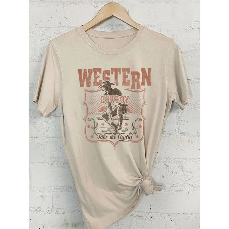 

T-shirts Women 2023 Clothing Western Cowboy Take Me Away Vintage Printing Clothes Graphic Tshirt Top Lady Print Female T-Shirt