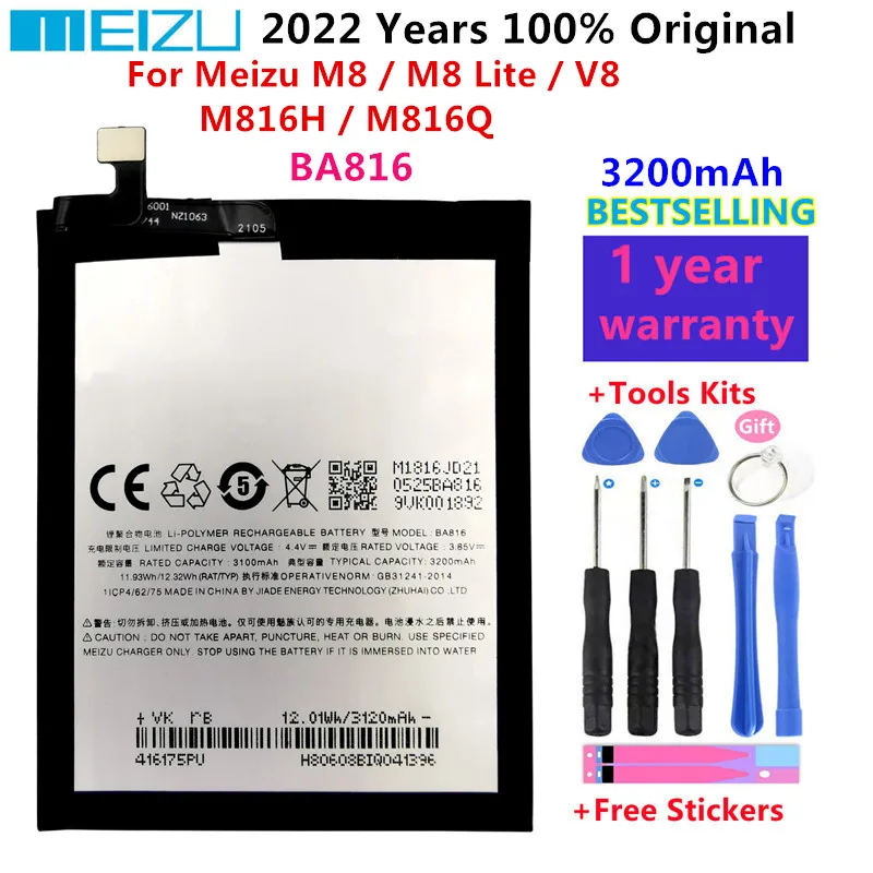 

100% Original Meizu BA816 3200mAh Battery For Meizu M8 / M8 Lite / V8 / M816H / M816Q Phone High Quality Batteries Bateria