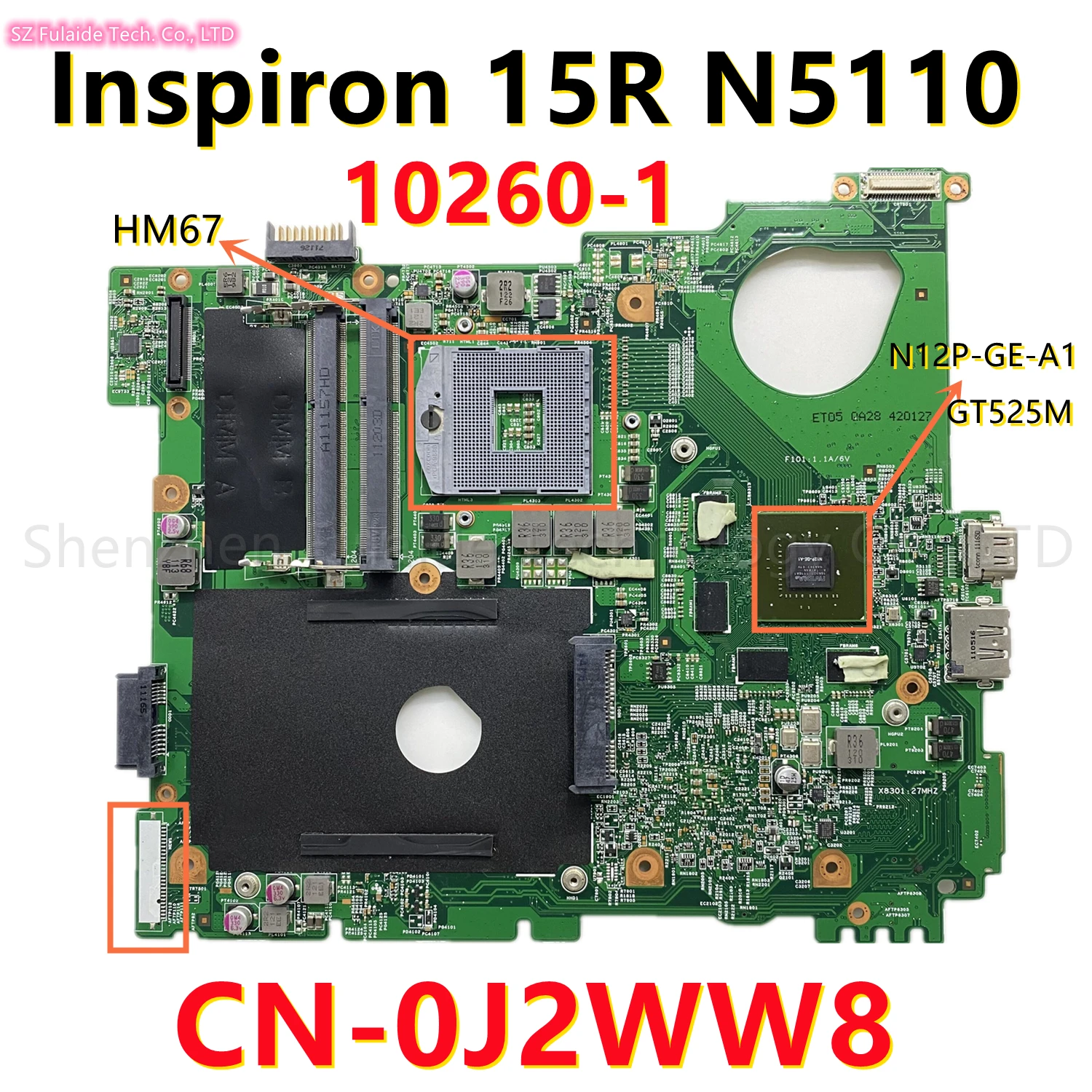 Материнская плата для ноутбука dell Inspiron 15R N5110 10260-1, системная плата со стандартом памяти DDR3 HM67 и детской яркостью 0J2WW8 J2WW8
