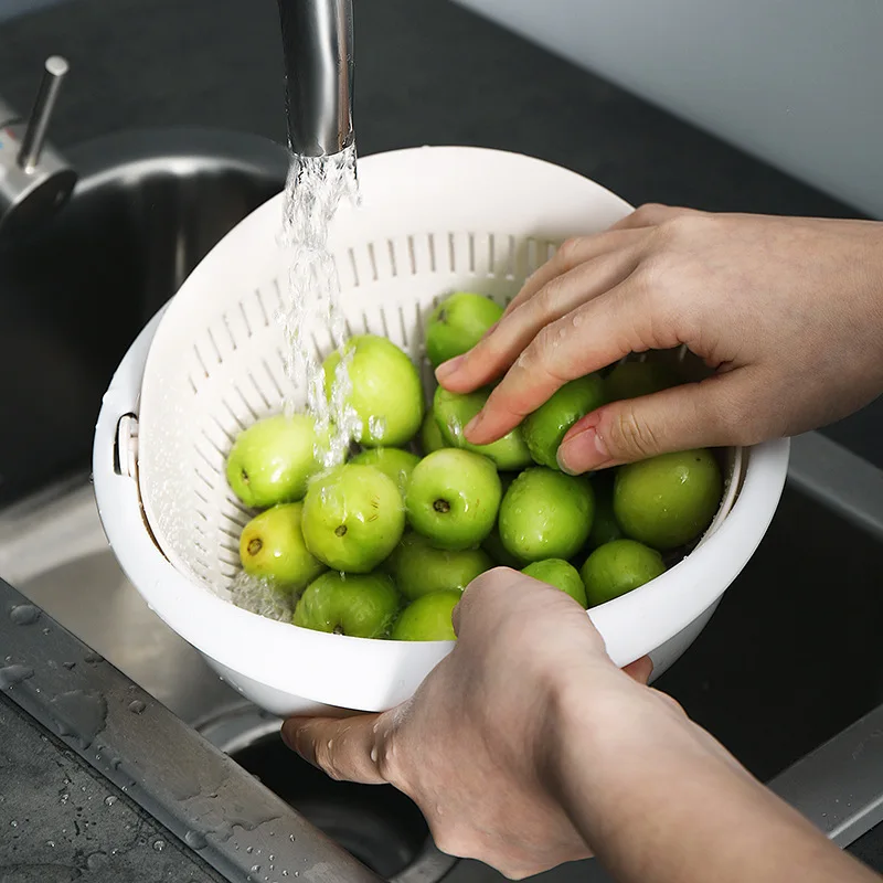 

Kitchen Silicone Double Drain Basket Bowl Washing Storage Basket Strainers Bowls Drainer Vegetable Cleaning Colander Tools White