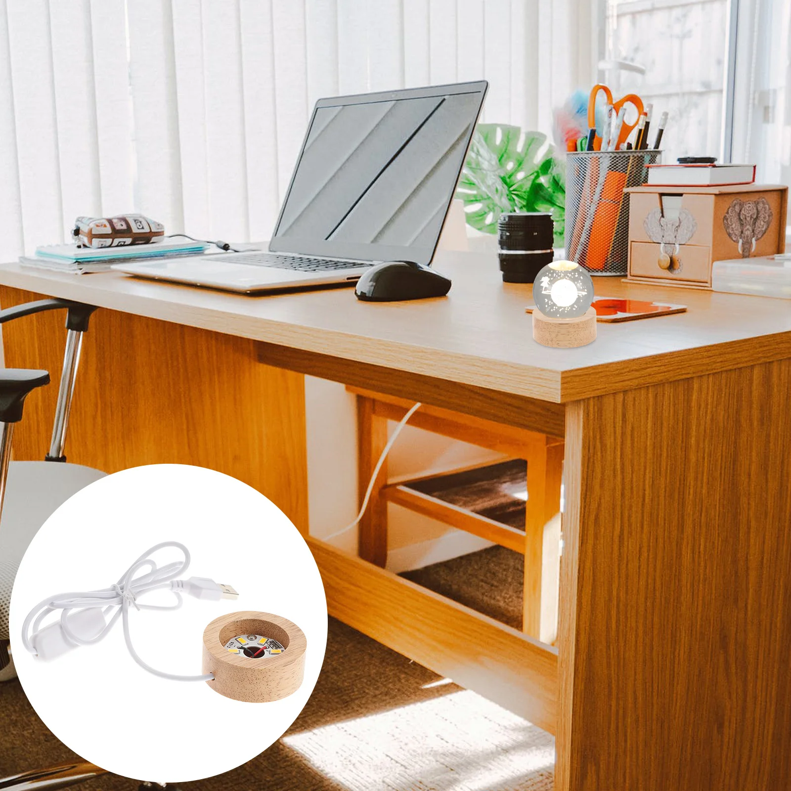 

Wood Display Pedestal LED Base Table Crystal Lamp Base USB Charging Base