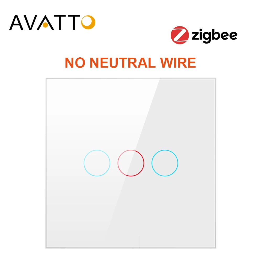 

AVATTO Tuya Zigbee Smart Switch With/ No Neutral Wire Required, No Capacitor interruptor 1/2/3 gang works for Alexa /Google Home