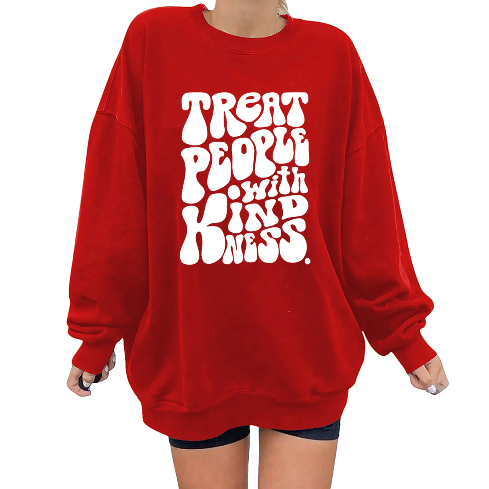 

Bright Tunic Sweater Sweatshirt For Women Hoodies Colorful Letter Print O Neck Long Sleeve Pullover Junior Sweatshirts Plain