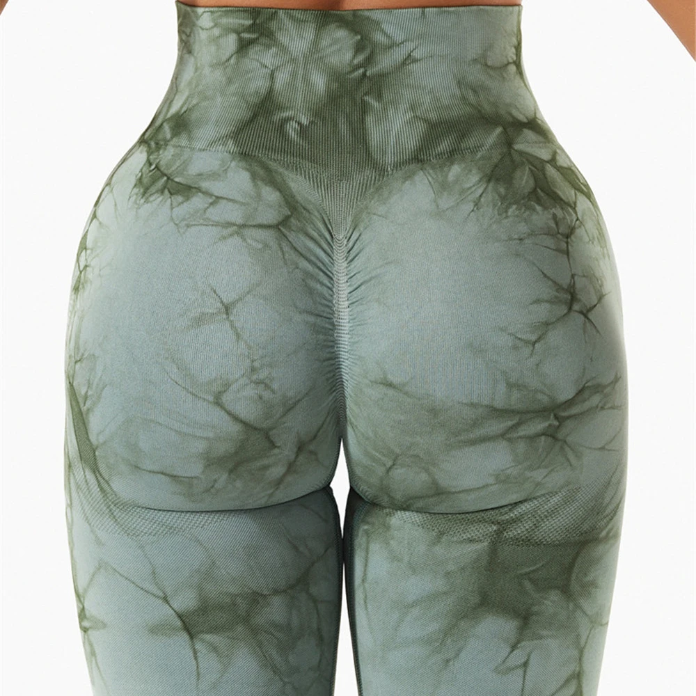 Ladies high waist yoga pants tie-dye breathable abdomen control running training push-up leggings wicking fitness sportswear