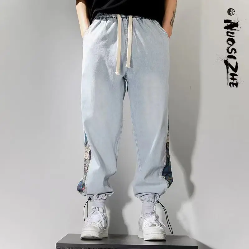 Jeans Men's Tide Brand Ins Loose Leggings Stitching Bear Pants Large Size Casual Nine-Point Pants Men Jeans For Men