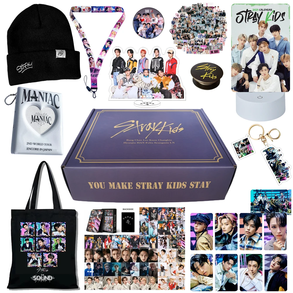 KPOP Stray Kids Album Gift Box Include Keychain Sticker Standee Photocard Tote Bag Lanyard