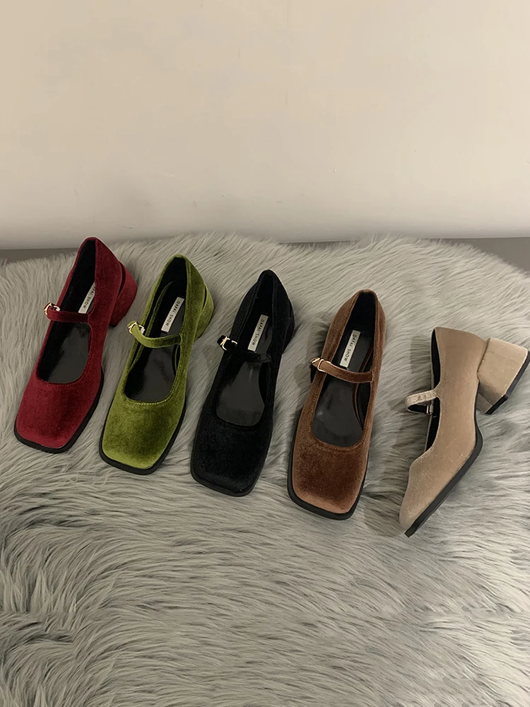 

Block Heels For Women Pumps Square Toe 2022 Comfortable High-Heeled Shoes Sandals Ladies Mary Jane Chunky Straps Retro Leather L