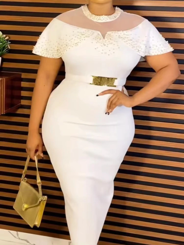 

African Wedding Party Dresses Summer African Women Elegant Short Sleeve Polyester Knee-length Dress African Dresses for Women