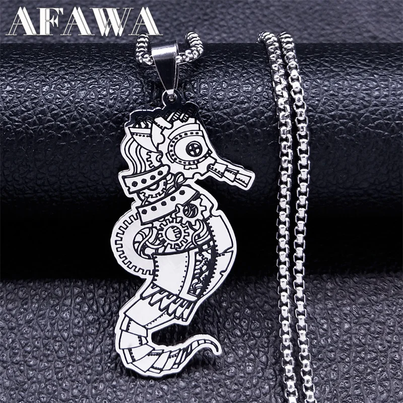 

Steampunk Gear Hippocampus Ocean Gear Animal Necklace Stainless Steel Marine Organism Sea Horse Necklaces Jewelry N3737S02