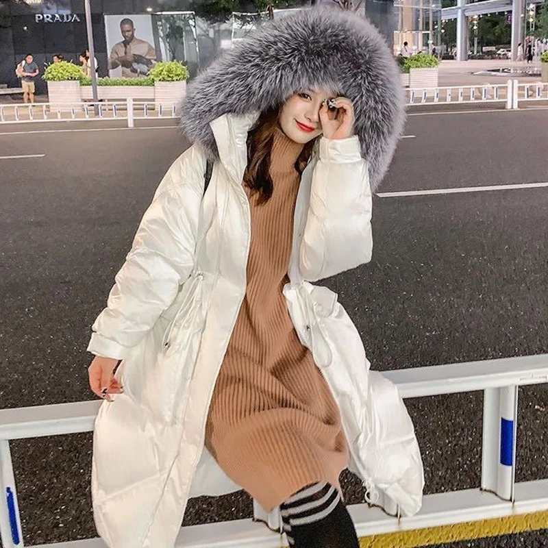 Winter Jacket Women 2022 New Long Fashion Down Cotton Coat Famale Clothing Hooded Thick Warm Solid Loose Padded Parkas Blue Top