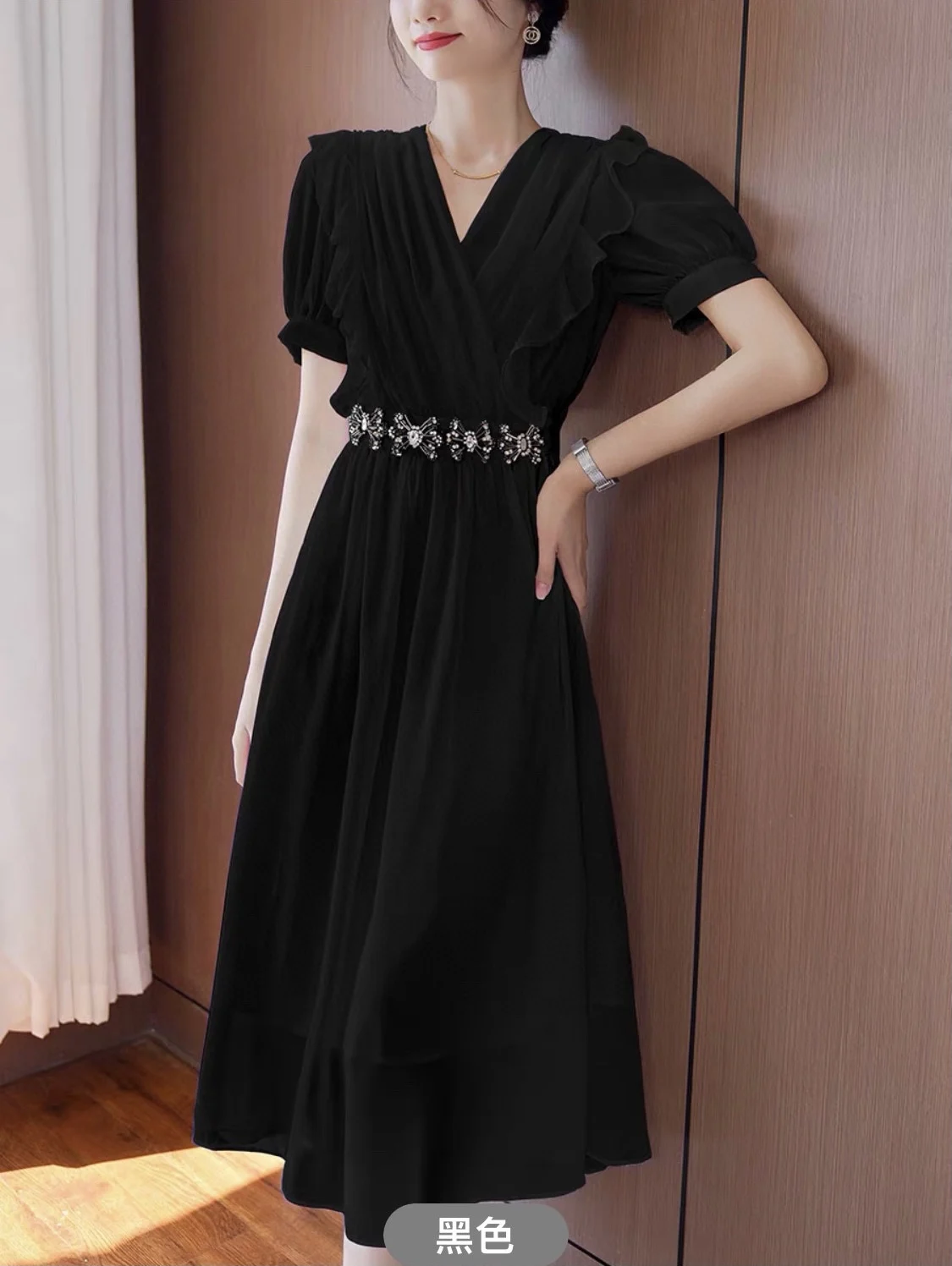 2023 spring and summer women's clothing fashion new Lotus Leaf Puff Sleeve Dress0609