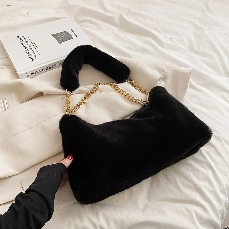 

New Faux Fur Handbags for Women Warm Plush Tote Bag Shopping Bag Wallets Winter HandBag Shoulder Bag Ladies Female Casual Purses