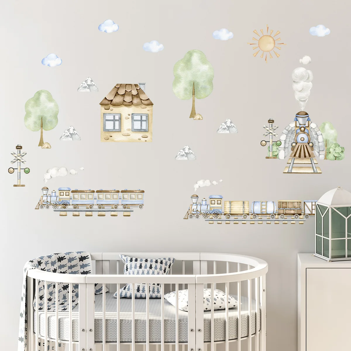 Настенные Стикеры для детской комнаты мультяшный дом поезд настенные наклейки