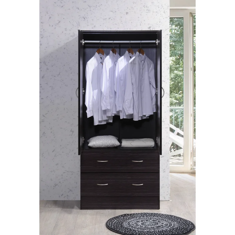

Hodedah Two Door Wardrobe with Two Drawers and Hanging Rod, Chocolate bedroom closets wardrobe closet furniture