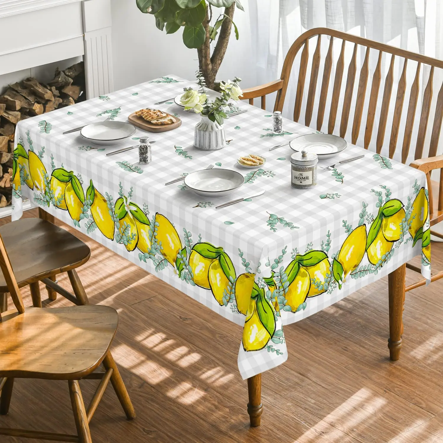 

Summer Lemon Eucalyptus Leaf Rectangle Tablecloths Kitchen Table Decor Reusable Waterproof Tablecloth Wedding Party Decorations