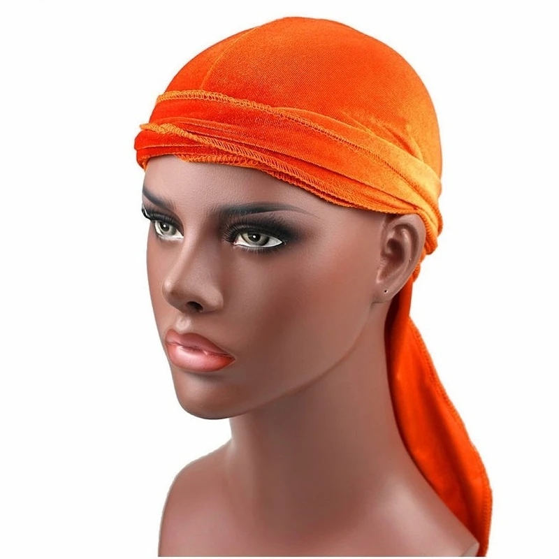 Фото Бандана Durags Мужская бархатная Длинная атласная тюрбан шляпы парики Doo Durag Biker головная повязка пиратская шляпа Мужские аксессуары для волос ... №4