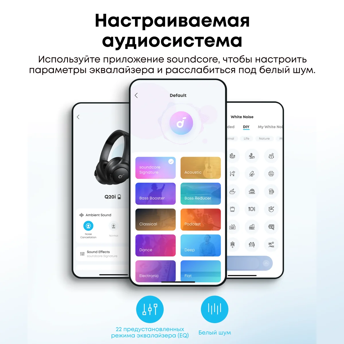 Фото Наушники Soundcore by Anker Q20i: гибридные, с активным шумоподавлением, беспроводные, накладные, до 40 часов работы. №4