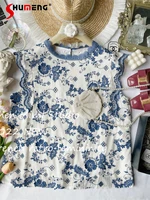 new 2022 summer female french style fashion vintage court style shirt womens elegant sweet lace flower embroidered blouses top