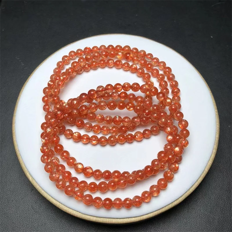 Браслет из натурального золота с клубничным кварцем тройной круг браслет