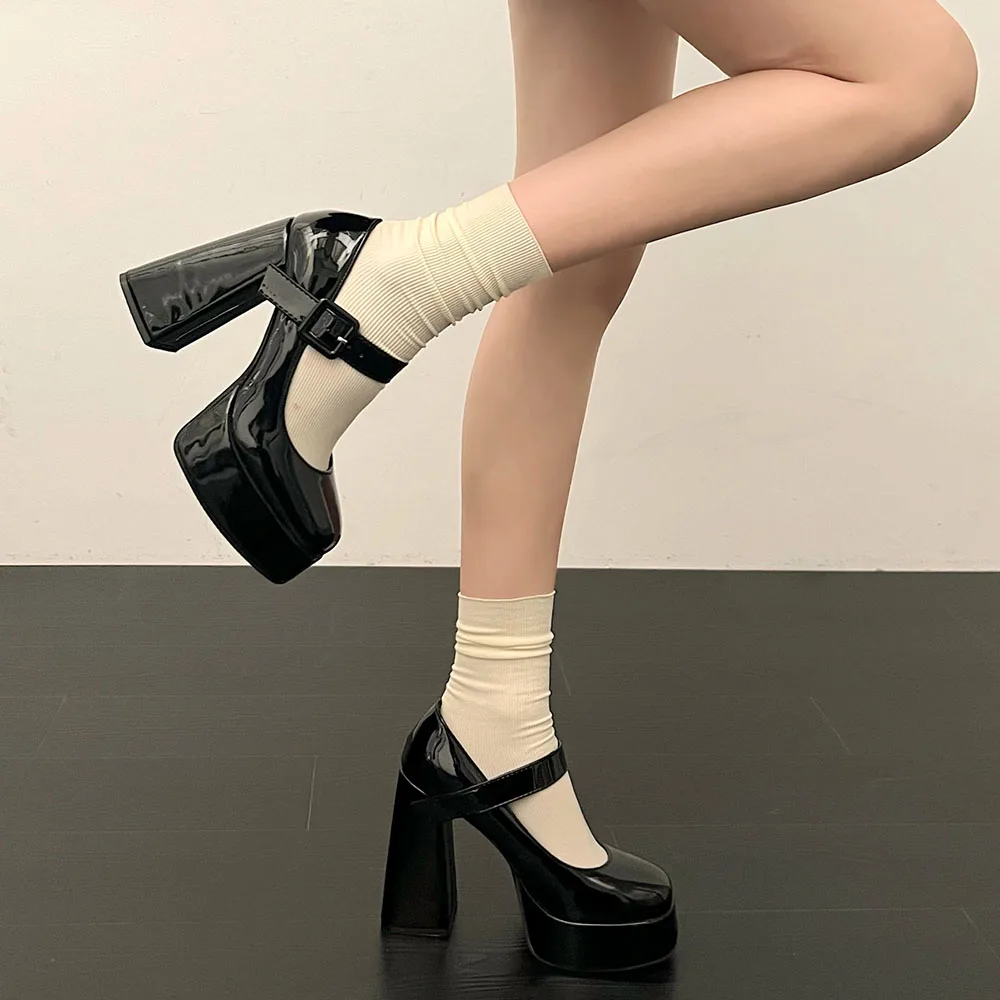 Женские винтажные туфли-лодочки y2k черные туфли на очень высоком блочном каблуке