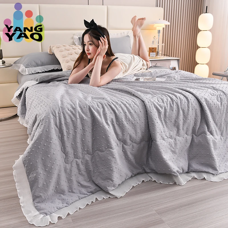 

Air Conditioner Quilt Soft Blanket Summer Hotel Quality Queen Size Light Breathable Layers of Lace Cotton Reversible Design