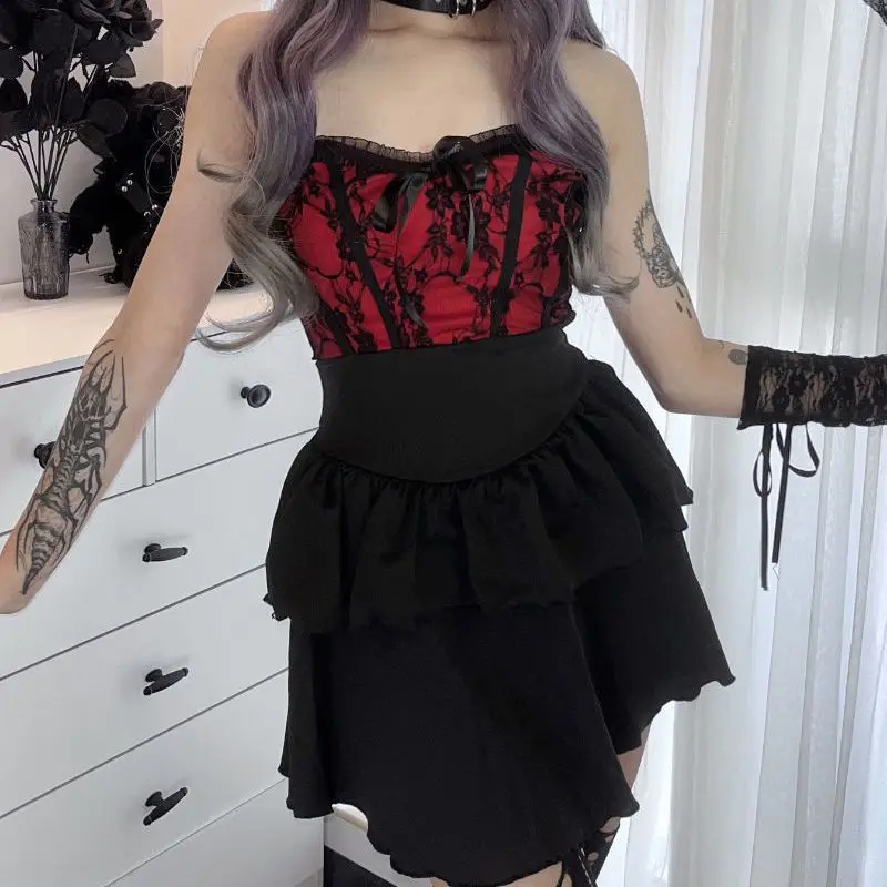 

2022 summer new dark contrast color goth dress for women nightclub waist tube top hot girl mini dress