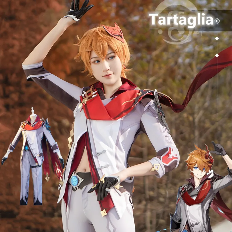 

Genshin Impact Tartaglia Performance Uniforms Adult Christmas Party Cosplay Costumes Wig Full Set Clothes Cool Outfit Garment