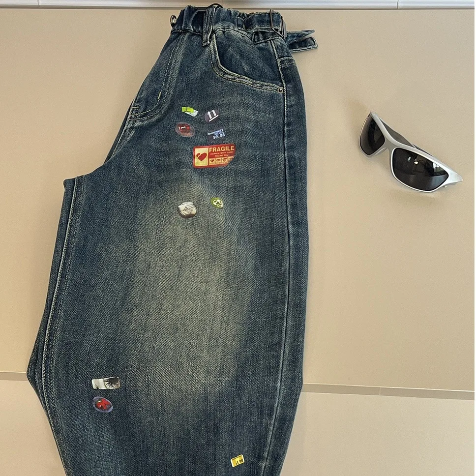 Фото 2025 новые модные детские прямые джинсы, повседневные джинсы American High Street Sle для мальчиков, сезон весны и осени №2