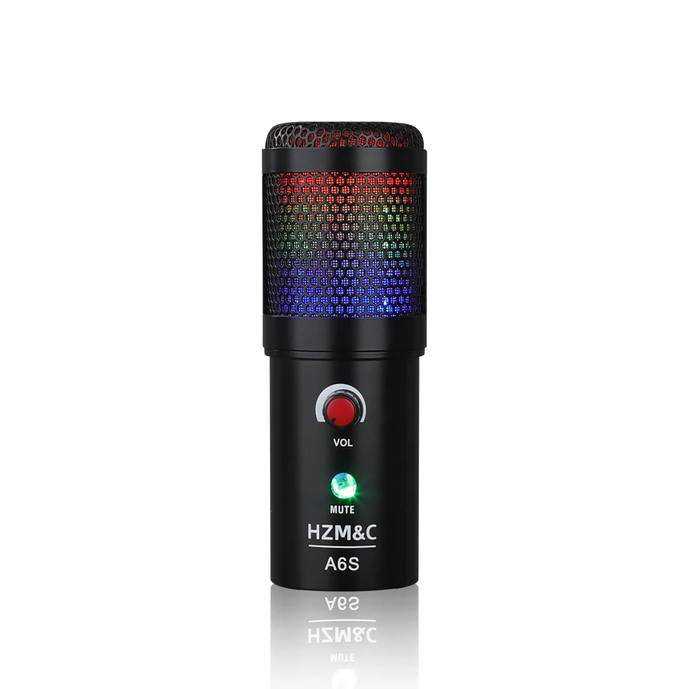 Фото Новая модель A6 Professional AmpliGame Mic — конденсаторный настольный микрофон для стриминга, игр и записи в студии, с RGB-подсветкой и USB-подключением. №1