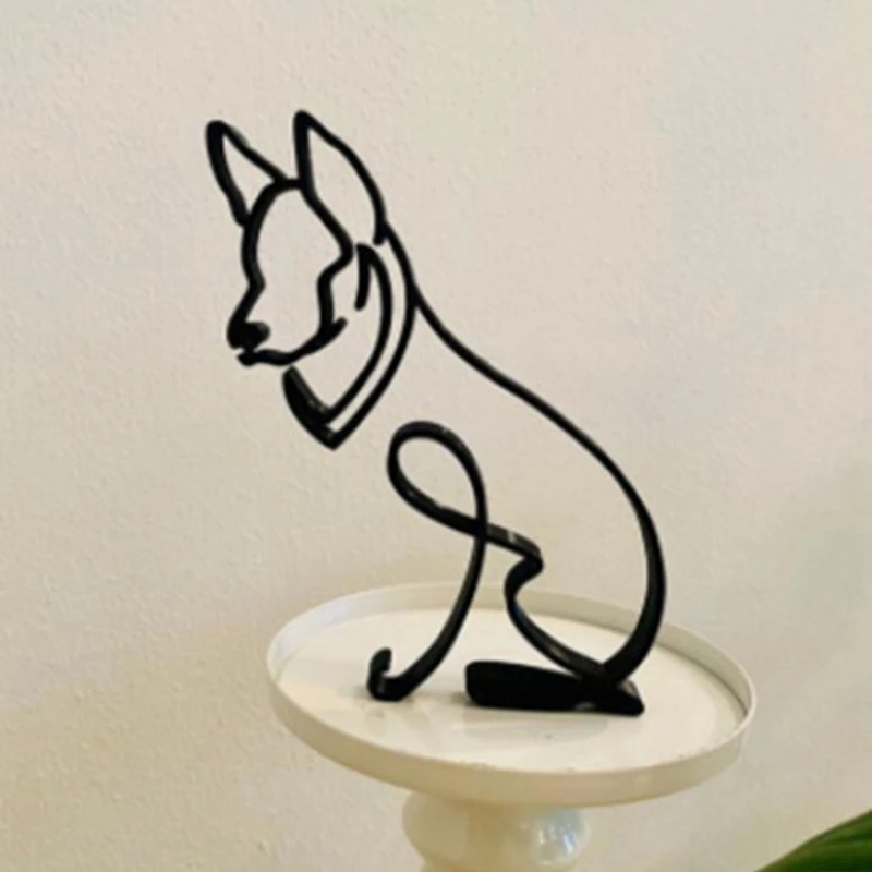 Милая кованая железная скульптура минималистичные кошачьи собаки металлические