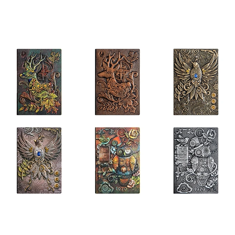 

3D Embossed Leather Hard Cover Journal Notebook Vintage Travel Planner Sketchbook Notepad Writing Book Gift