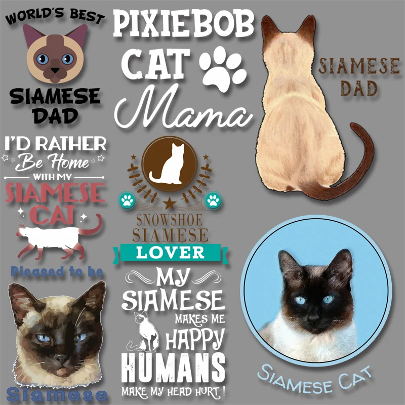

Siamese Cats Dad Mama Stickers for Hoodies T-shirts Iron on transfers Thermal transfer printings on Clothes