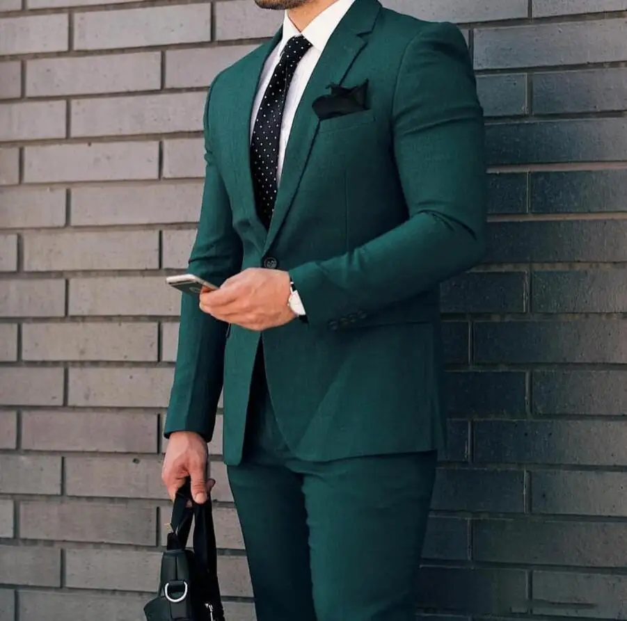 2023 Latest Designs Dark Green Men Suit For Men Slim Fit Notch Lapel Groom Tuxedo Custom Costume Homme Mariage 2PCS(Jacket+Pant)