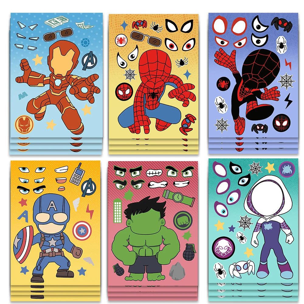 

6/12 листов Disney Marvel Super Hero Make-a-Face наклейки-головоломки DIY игра собрать головоломки развивающие игрушки вечерние детские наклейки