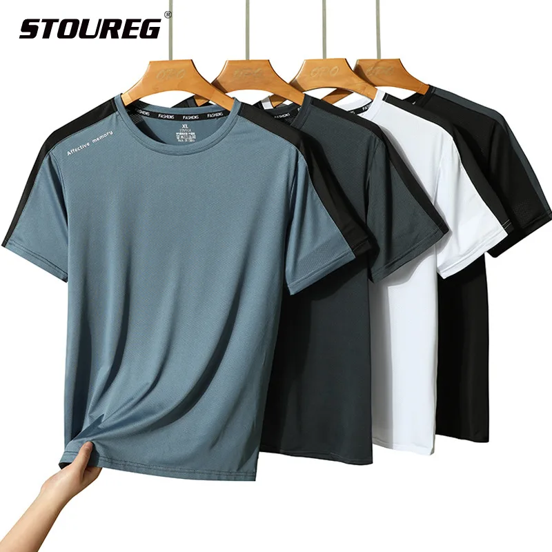 

Летняя шелковая футболка с коротким рукавом, Мужская тонкая спортивная быстросохнущая рубашка, свободная компрессионная рубашка, баскетбольная Джерси, Спортивная рубашка