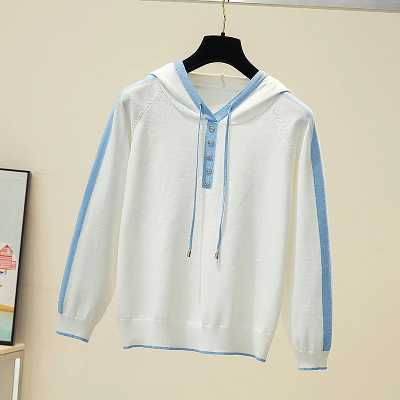 

Knitted Hooded Women Sweater Long Sleeve Casual Knitwear Clothes Thin Three Quarter Sleeve Truien Dames Pullover Spring I879