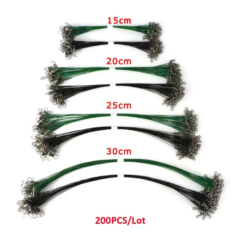 200pcs/lot Anti-bite Fishing Wire Line Trace Wire Leader With Swivel Duo-Lock Snap Fly leash Fishing Lead Line 15/20/30cm M202