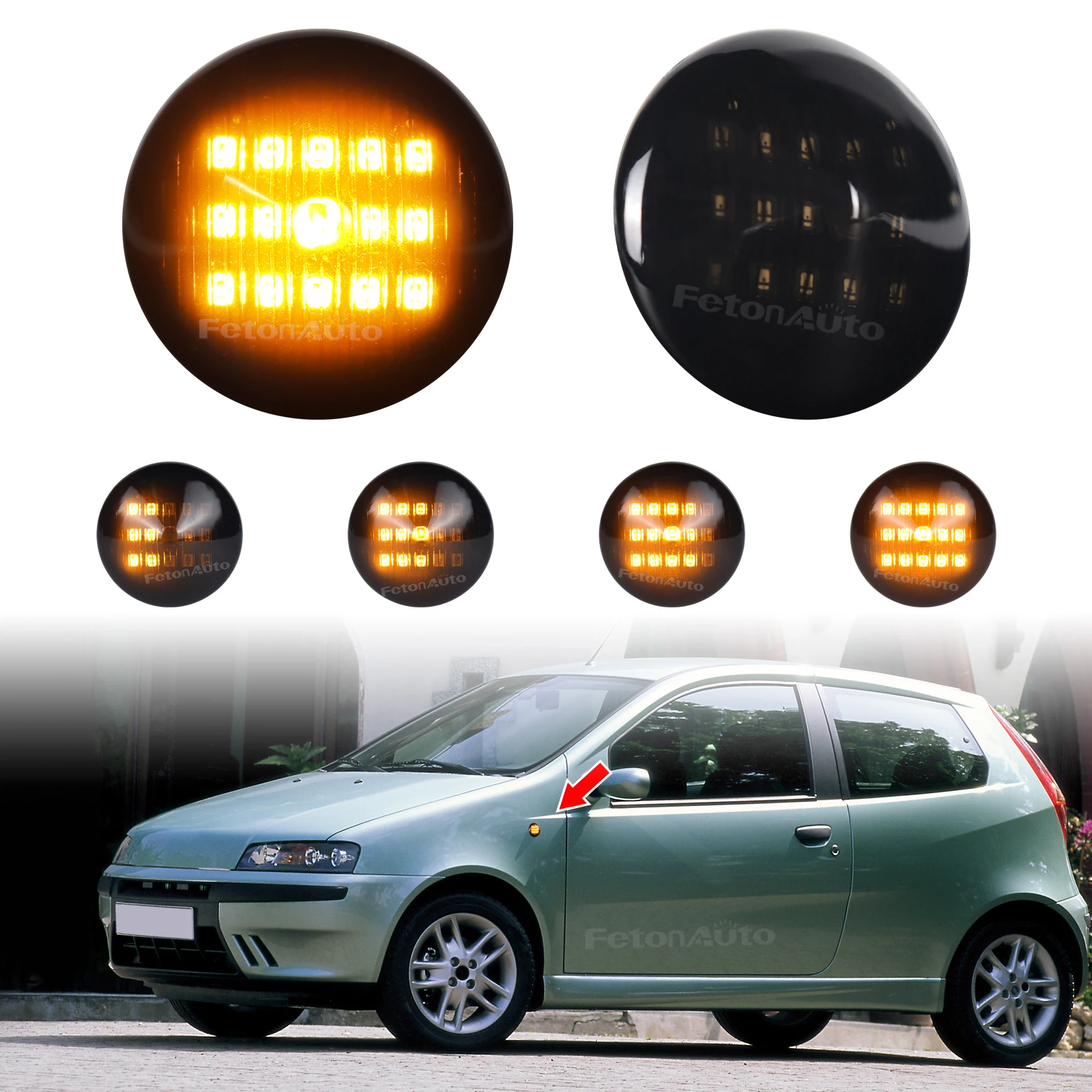 Фото 2 шт. для Fiat Punto 188 1999-2012 Doblo 2001-2005 светодиодный, динамические янтарные поворотники, боковые габаритные огни №1