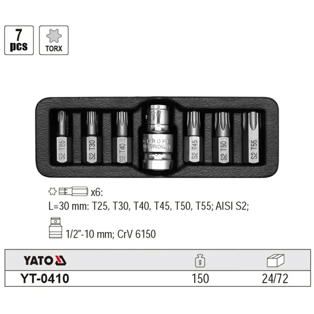 Тип, 7 шт./компл., набор отверток 3/8 дюйма, 10 мм, с переходной втулкой 1/2 дюйма для шлицевых Torx Hex RIBE L30 мм S2, г
