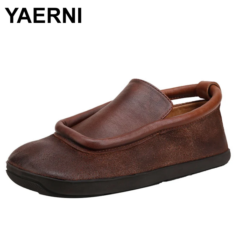 Женские туфли из натуральной кожи, на плоской подошве, с круглым носком