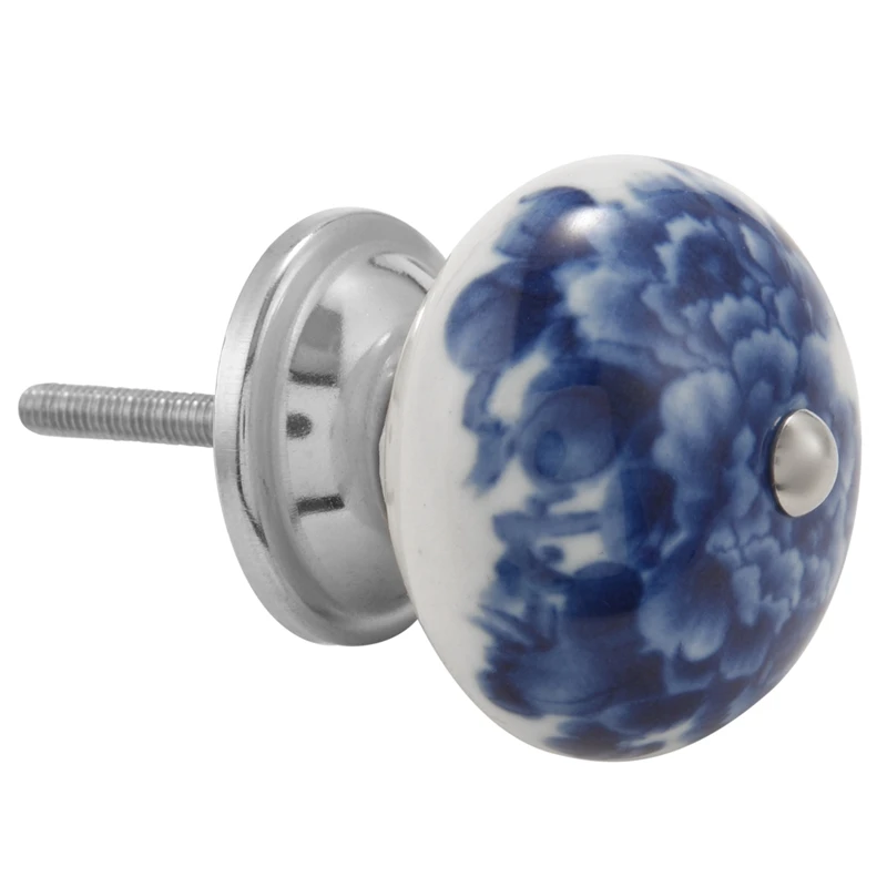

12Pcs Handmade Ceramic Door Knobs For Cupboards Cabinet Knobs Blue On White Wardrobe Door Handles Comes With Screw Cap