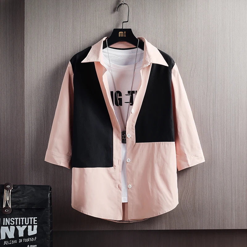 

Classic Brand 2022 Summer HIP HOP Men's White Black Streetwear Shirt Fashion Short Sleeve Loose Casual